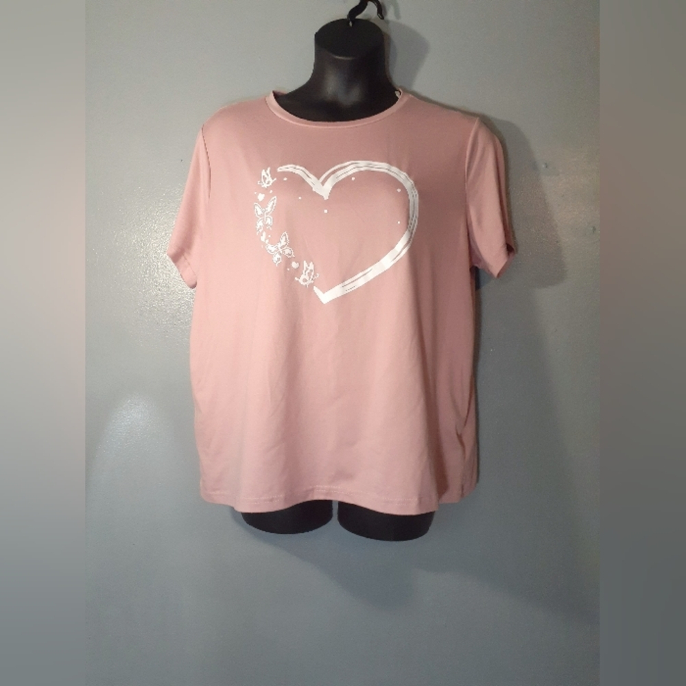 Shein Curve pink butterfly heart tshirt